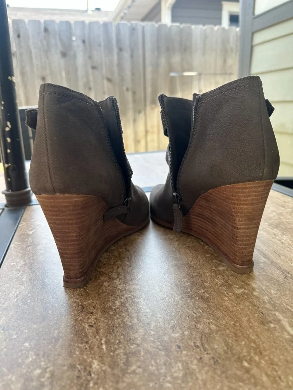 SARTO by Franco Sarto Norfolk Taupe Leather Wedge Booties - Size 9.5